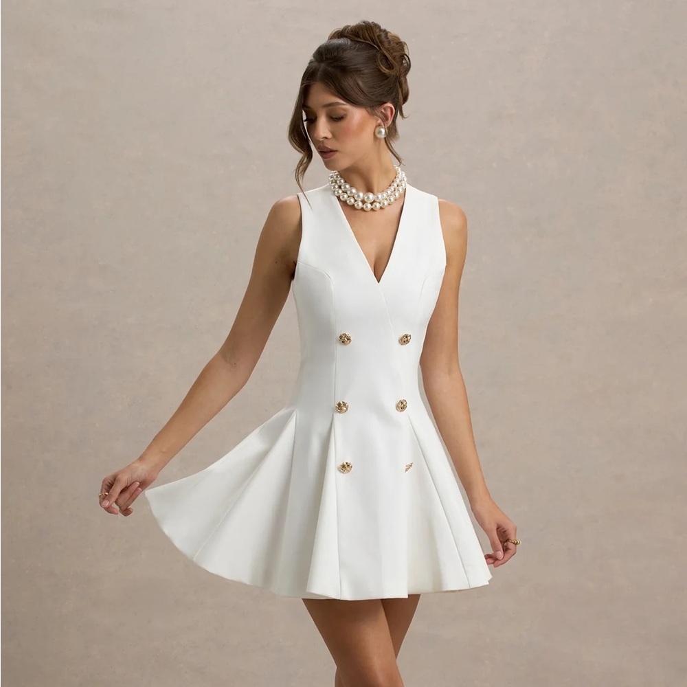 Club L London White Double-Breasted Mini Dress